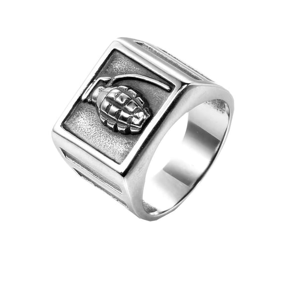 HIJONES Men's Stainless Steel Solid Grenade Barrel Shape Statement Rings Punk Gothic Biker Band Silver Size 10