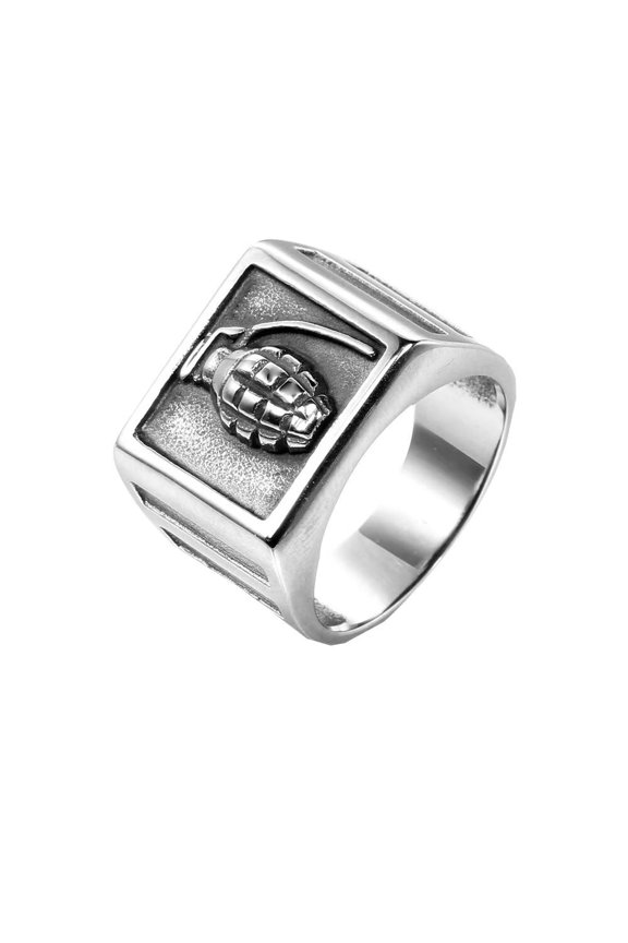 Men's Stainless Steel Solid Grenade Barrel Shape Statement Rings Punk Gothic Biker Band Silver Size 12