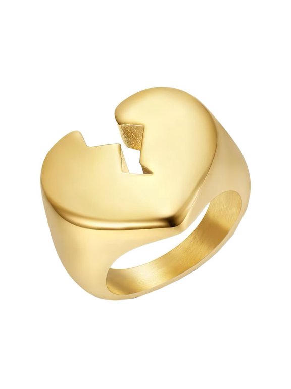 Men's Stainless Steel Split Lightning Broken Heart Dome Chunky Ring Punk Polished Motor Biker Finger Band Gold Size 15