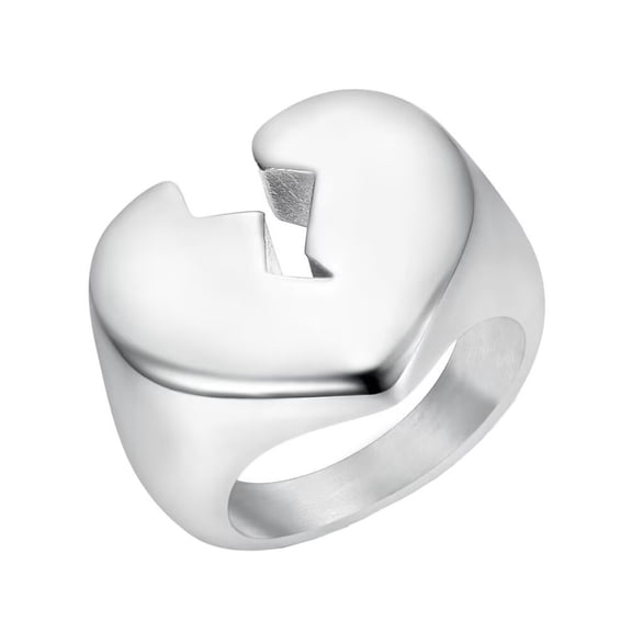 HIJONES Men's Stainless Steel Split Lightning Broken Heart Dome Chunky Ring Punk Polished Motor Biker Finger Band Silver Size 12