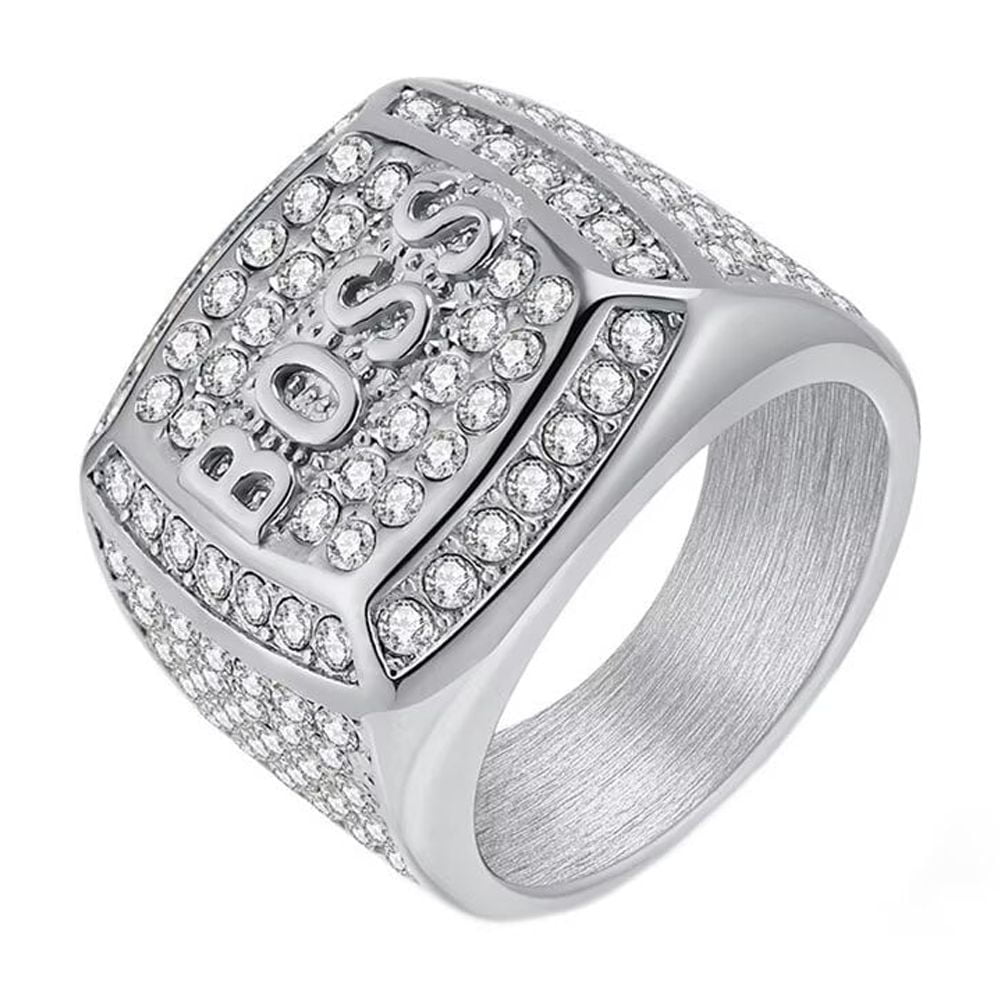 90’s Stone  D-ring formula steel EDFORCE Stainless Steel Silver-Tone Clear CZ Hip-Hop