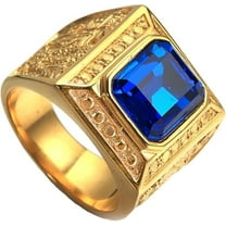 HIJONES Men's Stainless Steel Square Multicolor Gemstone Ring Engraved Chinese Gold Dragon Classic Vintage Jewelry Blue Size 12