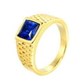 thumbnail image 1 of HIJONES Men's Stainless Steel Stone Ring Square Gemstone Pinky Finger Rings with Crystal Statement Jewelry Gold Navy Blue Size 13, 1 of 3