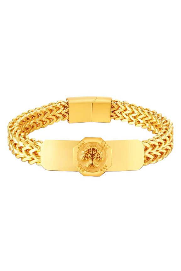 Men's Stainless Steel Tree of Life Chain Personalized Fashion Bracelet Jewelry Gold