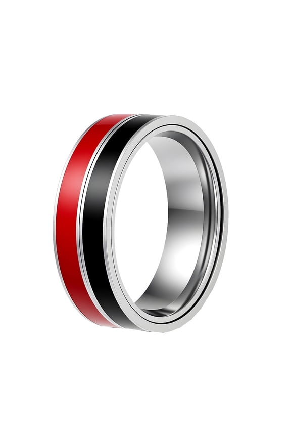 Men's Stainless Steel Two Tone Enamel Plain Rotatable Band Stree Relief Biker Ring Red Black Size 10