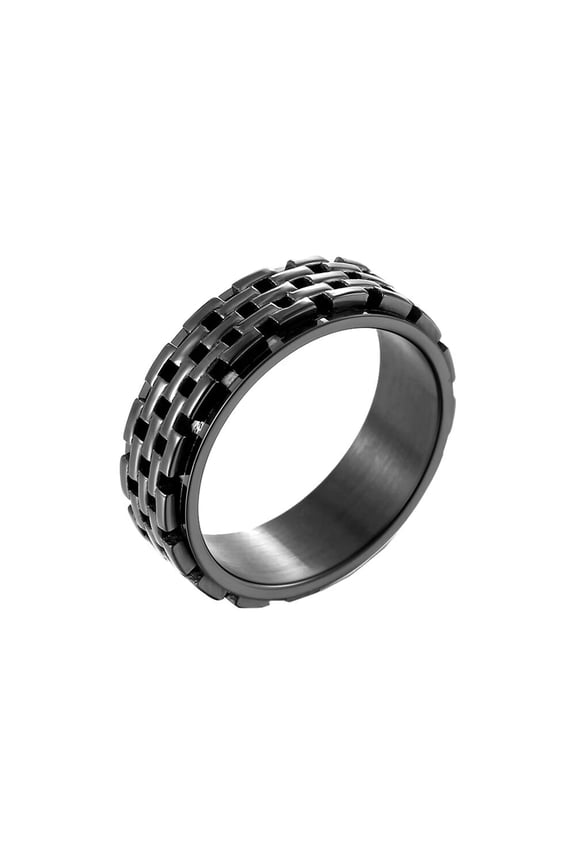 Men's Stainless Steel Unique Hollow Siege Turnable Ring Fidget Band Rings Stress Relieving Anxiety Gift Black Size 13