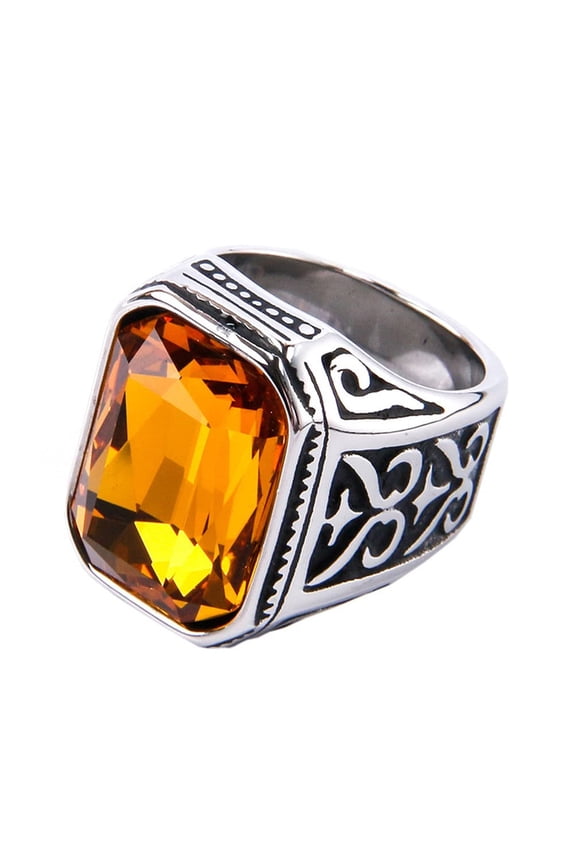 Men's Stainless Steel Vintage Big Square Engraved Wedding Gemstone Biker Ring Band Hip Hop Black Silver Yellow Diamond Size 13