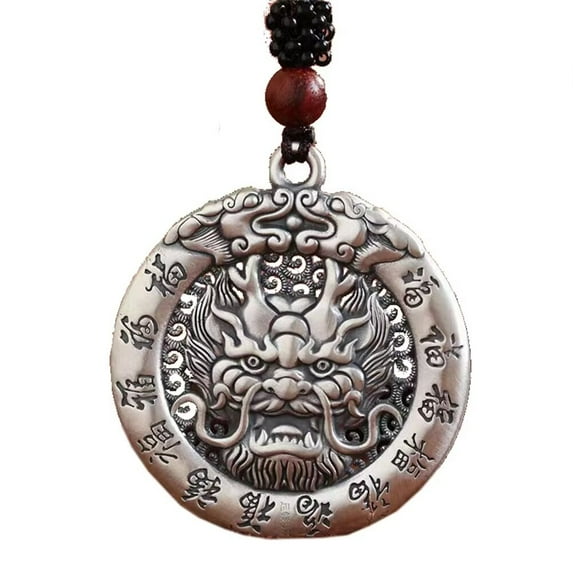 HIJONES Men's Stainless Steel Vintage Chinese Zodiac Animal Round Hollow Pendant Necklace Animal Sign Necklace Pendant Amulet Dragon