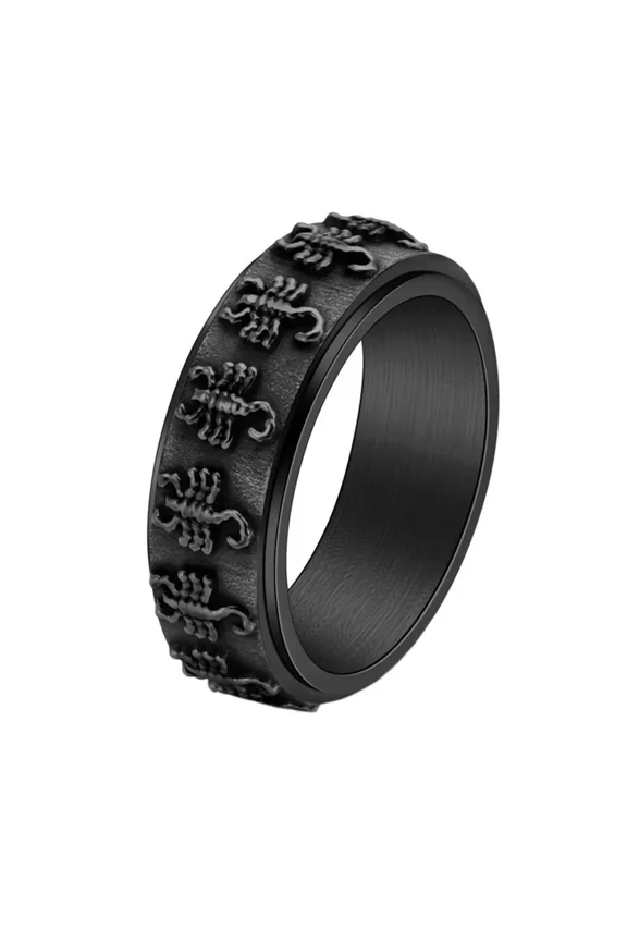 Men's Stainless Steel Vintage Classic Biker Style Animal Scorpion Rotatable Mood Control Ring for Anxiety Relief Black Size 7