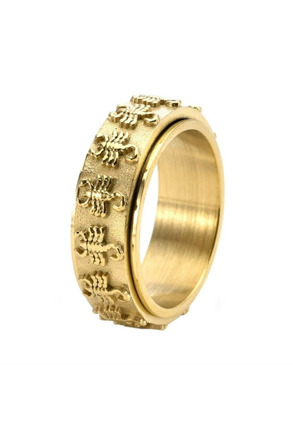 Men's Stainless Steel Vintage Classic Biker Style Animal Scorpion Rotatable Mood Control Ring for Anxiety Relief Gold Size 12