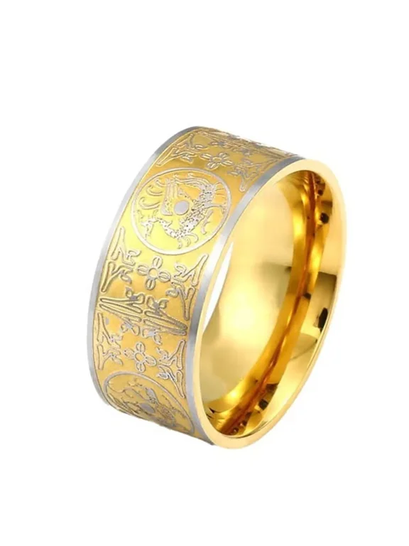Men's Stainless Steel Vintage Classic Chinese Style Engraved 4 Guardia Beasts Finger Ring Jewelry Gold Size 6
