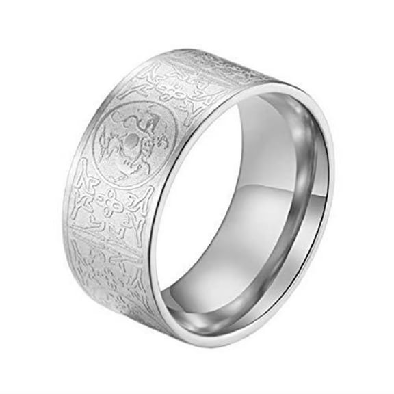 HIJONES Men's Stainless Steel Vintage Classic Chinese Style Engraved 4 Guardia Beasts Finger Ring Jewelry Silver Size 7