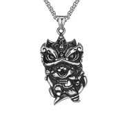 HIJONES Mens Stainless Steel Vintage Domineering Engraved Chinese Qilin Necklace Tiger Lion Guardia Beasts Amulet New Year Jewelry