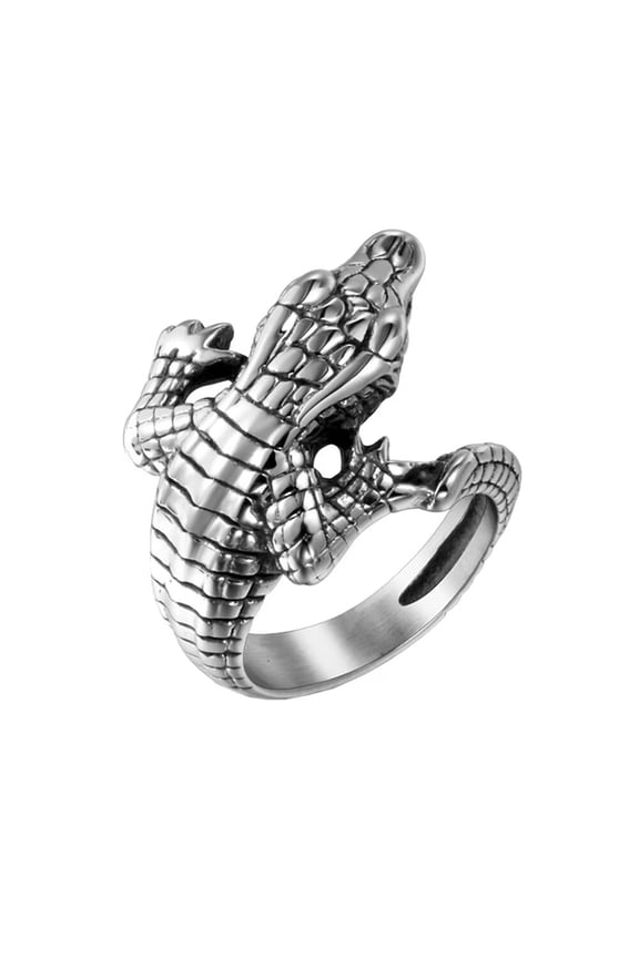 Men's Stainless Steel Vintage Punk Crocodiles Ring Cute Animal Jewelry Silver Size 10