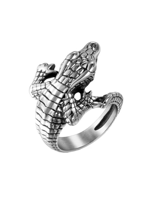 Men's Stainless Steel Vintage Punk Crocodiles Ring Cute Animal Jewelry Silver Size 7