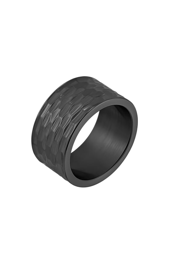 Men's Stainless Steel Wide Wedding Band Ring 12mm Pipe Cut Statement Thumb Finger Rings Comfort Fit Black Size 10