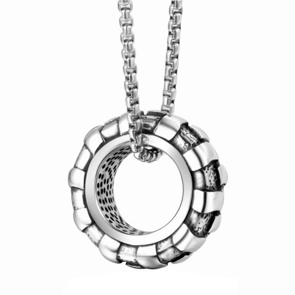 HIJONES Men's Stainless Steel Wheel Tire Swimming Ring Necklace Pendant Antique Titanium Biker Jewelry Silver