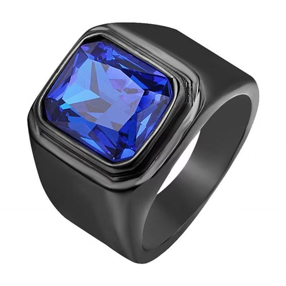 HIJONES Men's Stone Ring Black Stainless Steel Large Square Zirconia ...
