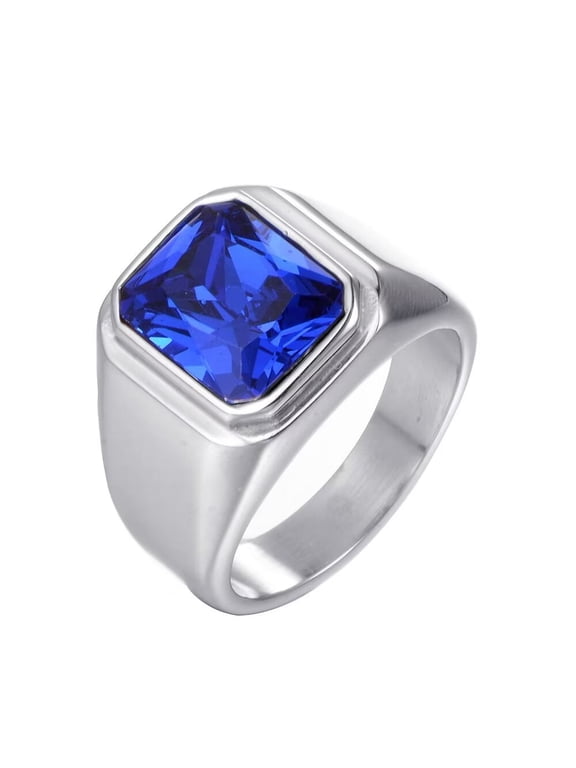 Men's Ring Stainless Steel Large Square Vintage Statement Rings Navy Blue Size 12