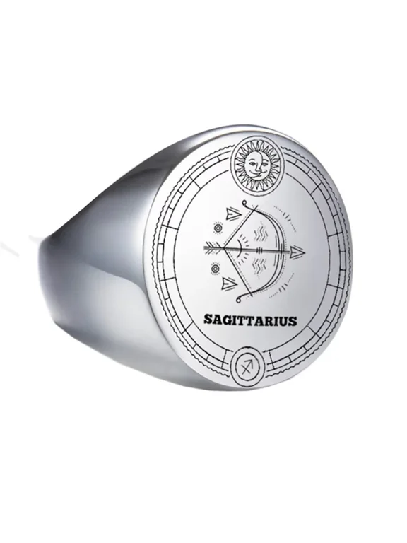 Men's Women's Stainless Steel 22mm Round Zodiac Animal Ring Wedding Engagement Statement Jewelry Silver Sagittarius Size 10