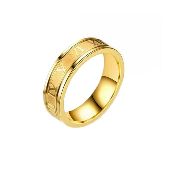 HIJONES Men's Women's Stainless Steel 6MM Roman Numeral Engraved Couple Wedding Ring Titanium Stackable Finger Band Gold Size 12