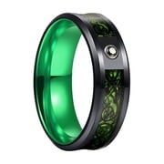 HIJONES Mens Womens Stainless Steel 8MM Carbon Fiber Inlay Celtic Dragon Rings Wedding Inlaid Cubic Zirconia Band Green Black Size 9