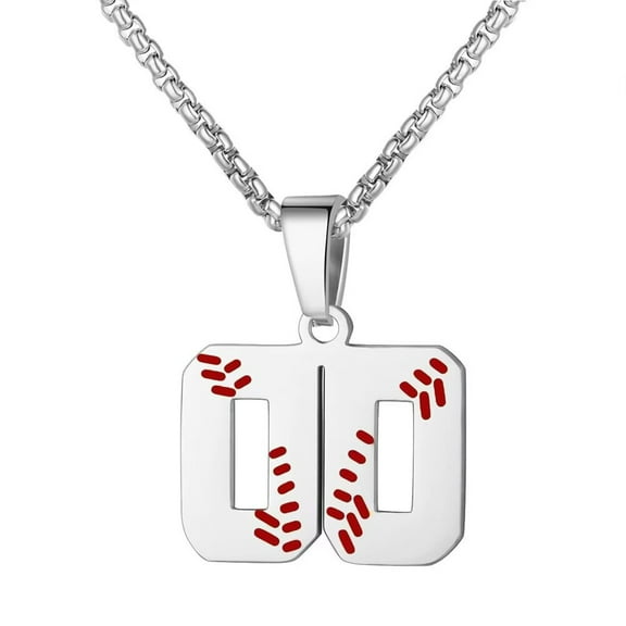 HIJONES Men's Women's Stainless Steel Athletes Baseball Softball Number 00-99 Necklace Sport Team Pendant Chain Gift Silver Number 00