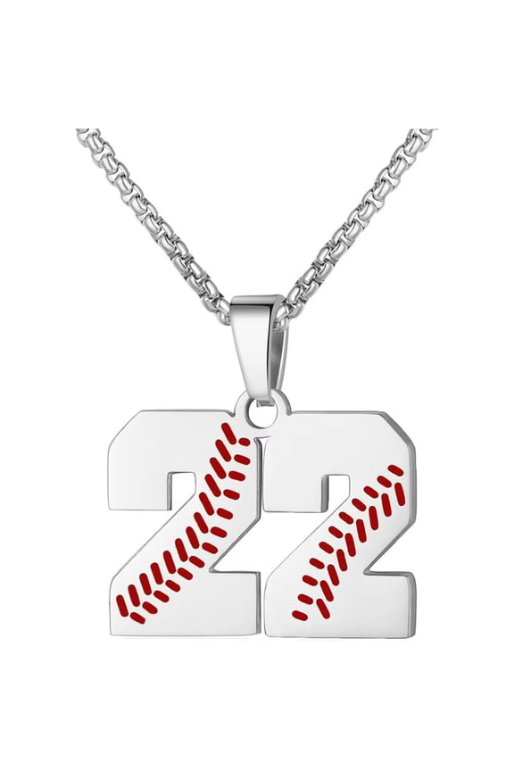 Men's Women's Stainless Steel Athletes Baseball Softball Number 00-99 Necklace Sport Team Pendant Chain Gift Silver Number 22