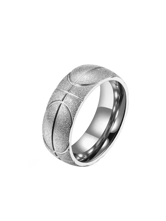 Men's Women's Stainless Steel Basketball Pattern Engraved Ring Sport Souvenir Gifts for Him Personalized Hip Hop Band Jewelry Silver Size 9