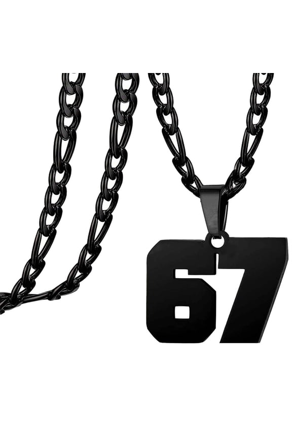 Men's Women's Stainless Steel Basketball Soccer Baseball Team Athlete Number Pendant Chunky Chain Black Sport Necklace Number 67