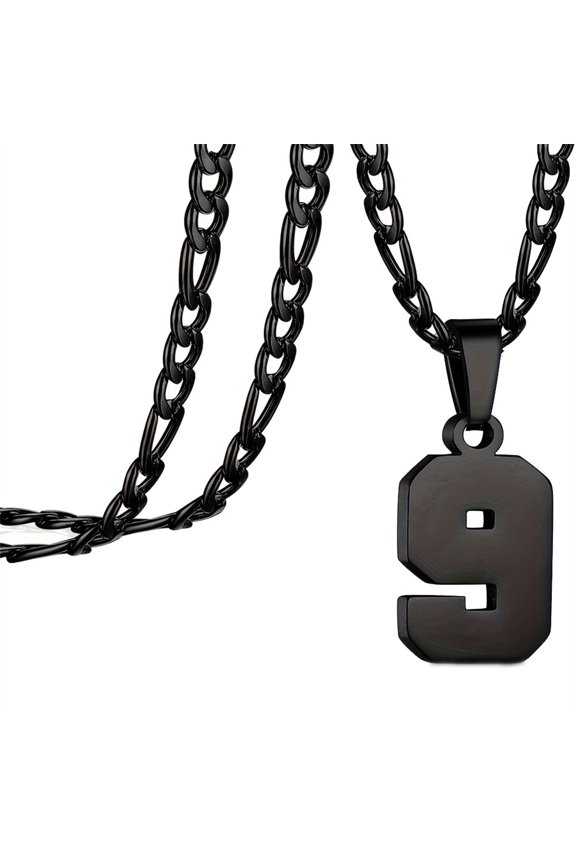 Men's Women's Stainless Steel Basketball Soccer Baseball Team Athlete Number Pendant Chunky Chain Black Sport Necklace Number 9