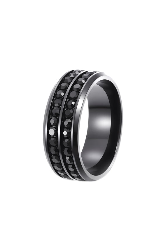 Men's Women's Stainless Steel Bling Zirconia Band Two Row Diamond Wedding Engagement Ring Black Size 5