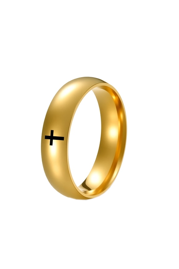 Men's Women's Stainless Steel Christain Cross Polished Ball Dome Plain Wedding Band Ring 6MM Gold Size 6