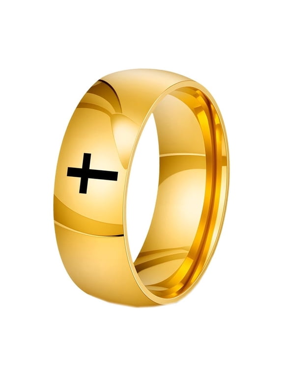 Men's Women's Stainless Steel Christain Cross Polished Ball Dome Plain Wedding Band Ring 8MM Gold Size 7
