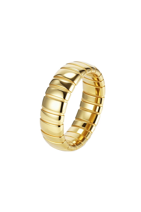 Men's Women's Stainless Steel Chubby Tire Groove Ring Plain Braided Racer Tread Biker Band Gold Size 5