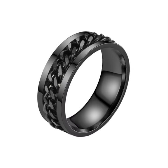 HIJONES Men's Women's Stainless Steel Domineering Rotatable Chain Beer Bottle Opener Fidget Worry Ring Gothic Motor Biker Wedding Band Black Size 6