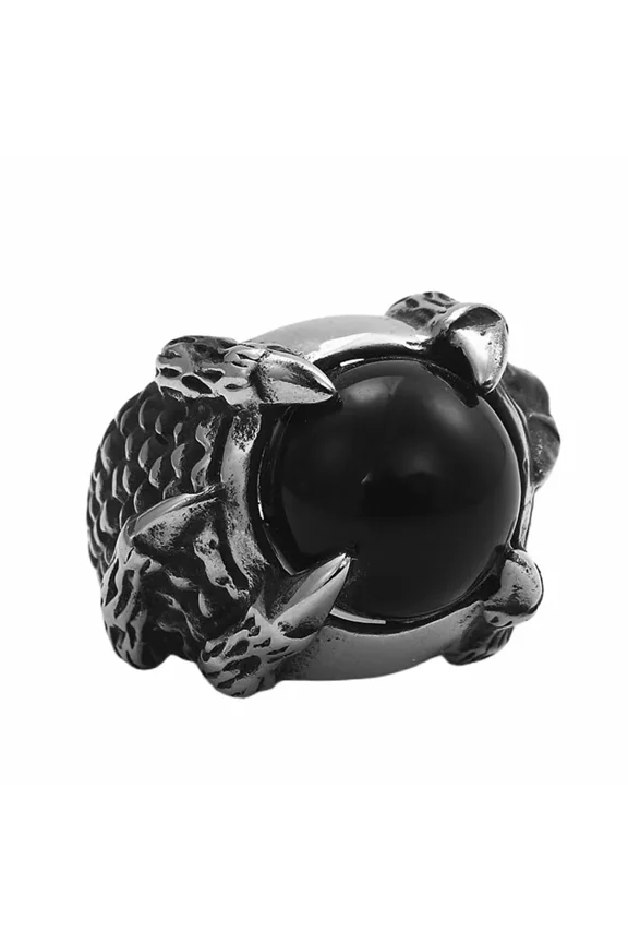 Men's Women's Stainless Steel Dragon Claw Ring with Red and Black Stones Couples Gift Biker Punk Halloween Jewelry Black Size 9