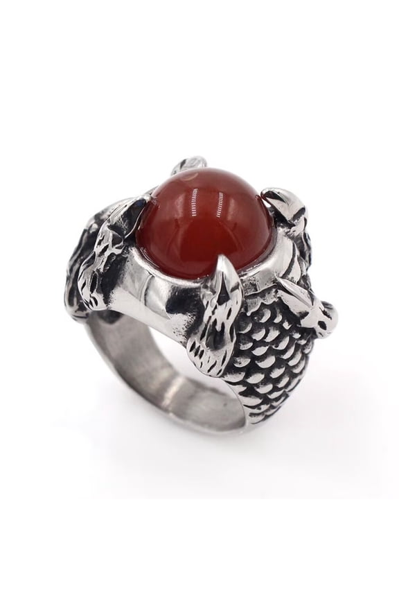 Men's Women's Stainless Steel Dragon Claw Ring with Red and Black Stones Couples Gift Biker Punk Halloween Jewelry Red Size 7