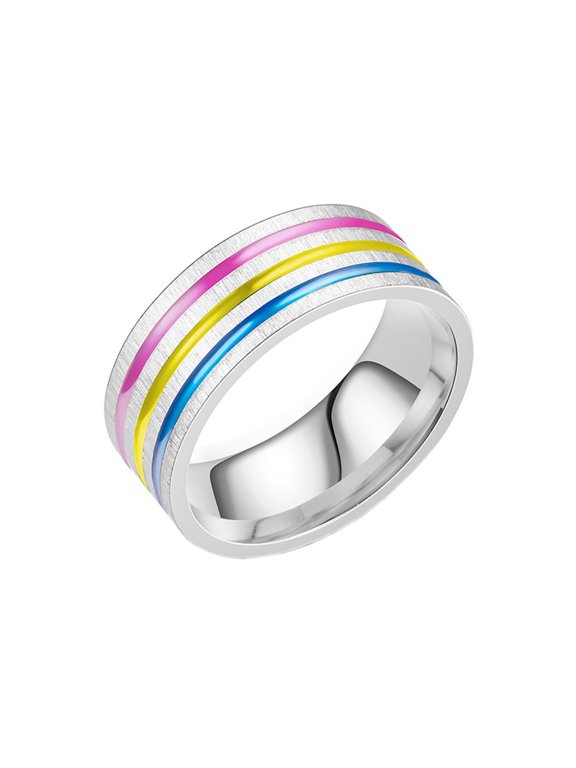 Men's Women's Stainless Steel Enamel Rainbow Pride Band LGBT Gay Ring Style 2 Size 7