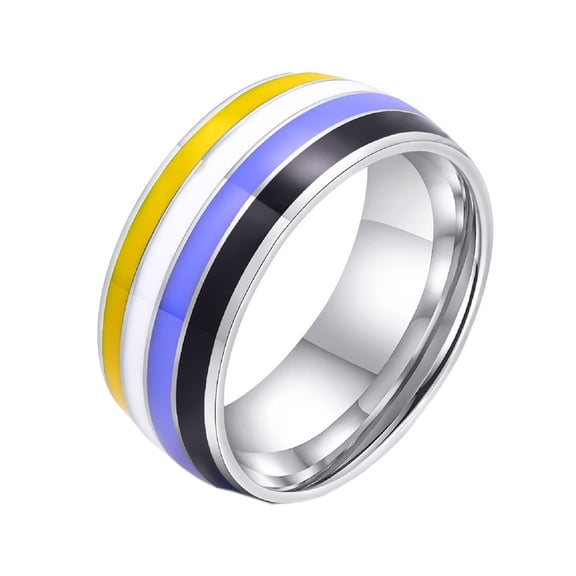 HIJONES Men's Women's Stainless Steel Enamel Rainbow Pride LGBT Ring Lesbian & Gay LGBTQ Pride Couple Wedding Engagement Band Style 3 Size 6