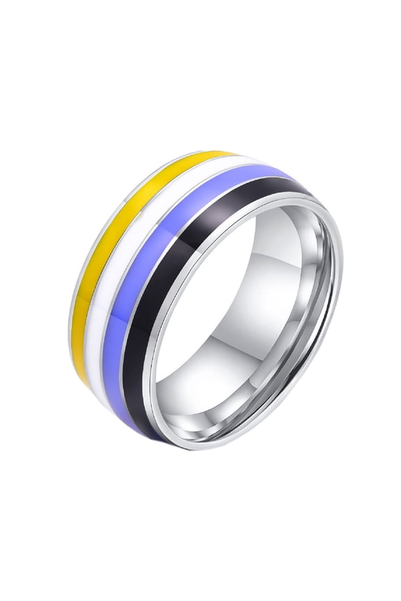 Men's Women's Stainless Steel Enamel Rainbow Pride LGBT Ring Lesbian & Gay LGBTQ Pride Couple Wedding Engagement Band Style 3 Size 8