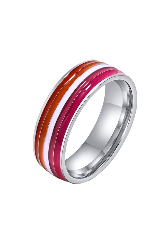 Men's Women's Stainless Steel Enamel Rainbow Pride LGBT Ring Lesbian & Gay LGBTQ Pride Couple Wedding Engagement Band Style 6 Size 6
