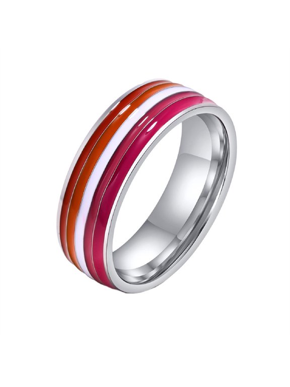 Men's Women's Stainless Steel Enamel Rainbow Pride LGBT Ring Lesbian & Gay LGBTQ Pride Couple Wedding Engagement Band Style 6 Size 7