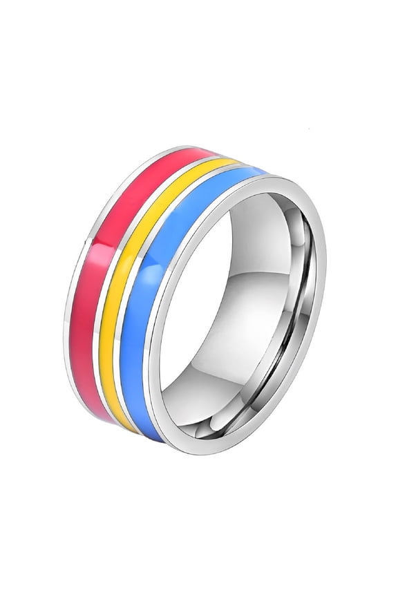 Men's Women's Stainless Steel Enamel Rainbow Pride LGBT Ring Band Style 7 Size 10
