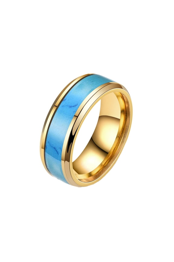 Men's Women's Stainless Steel Enamel Statement Ring Created Turquoise Simple Style Wedding Finger Jewelry Gold Size 10