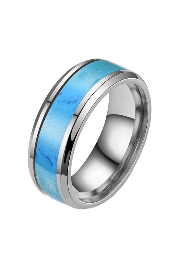 Men's Women's Stainless Steel Enamel Statement Ring Created Turquoise Simple Style Wedding Finger Jewelry Silver Size 8