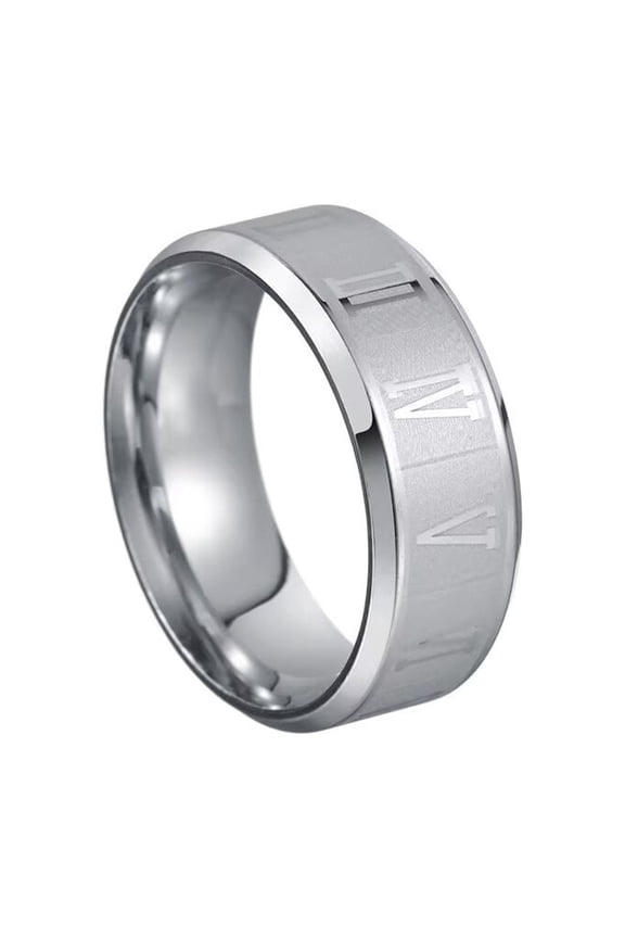Men's Women's Stainless Steel Hip Hop 8MM Roman Numeral Couple Engagement Ring Beveled Edge Comfort Fit Silver Size 13