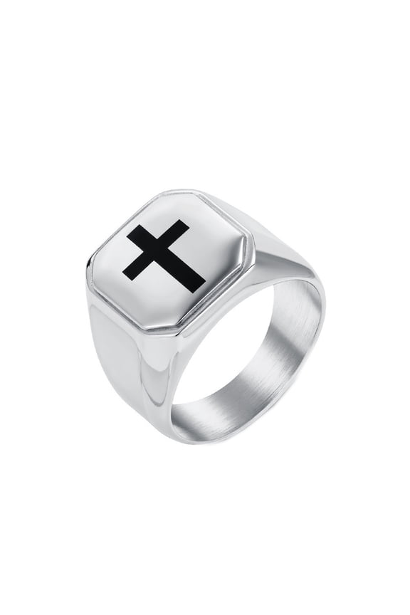 Men's Women's Stainless Steel Hip Hop Square Christians Cross Chunky Biker Band Ring Silver Size 7