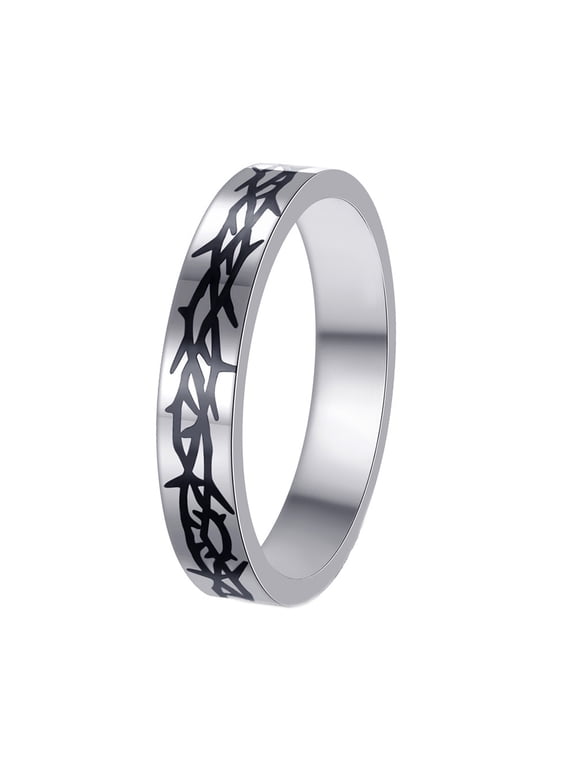 Men's Women's Stainless Steel Minimalist Vine Plant Plain Signet Ring 4MM Flat Wedding Band Silver Size 10