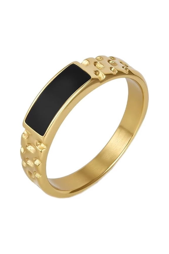 Men's Women's Stainless Steel Personalized Enamel Checkered Engagement Ring Gold Size 11